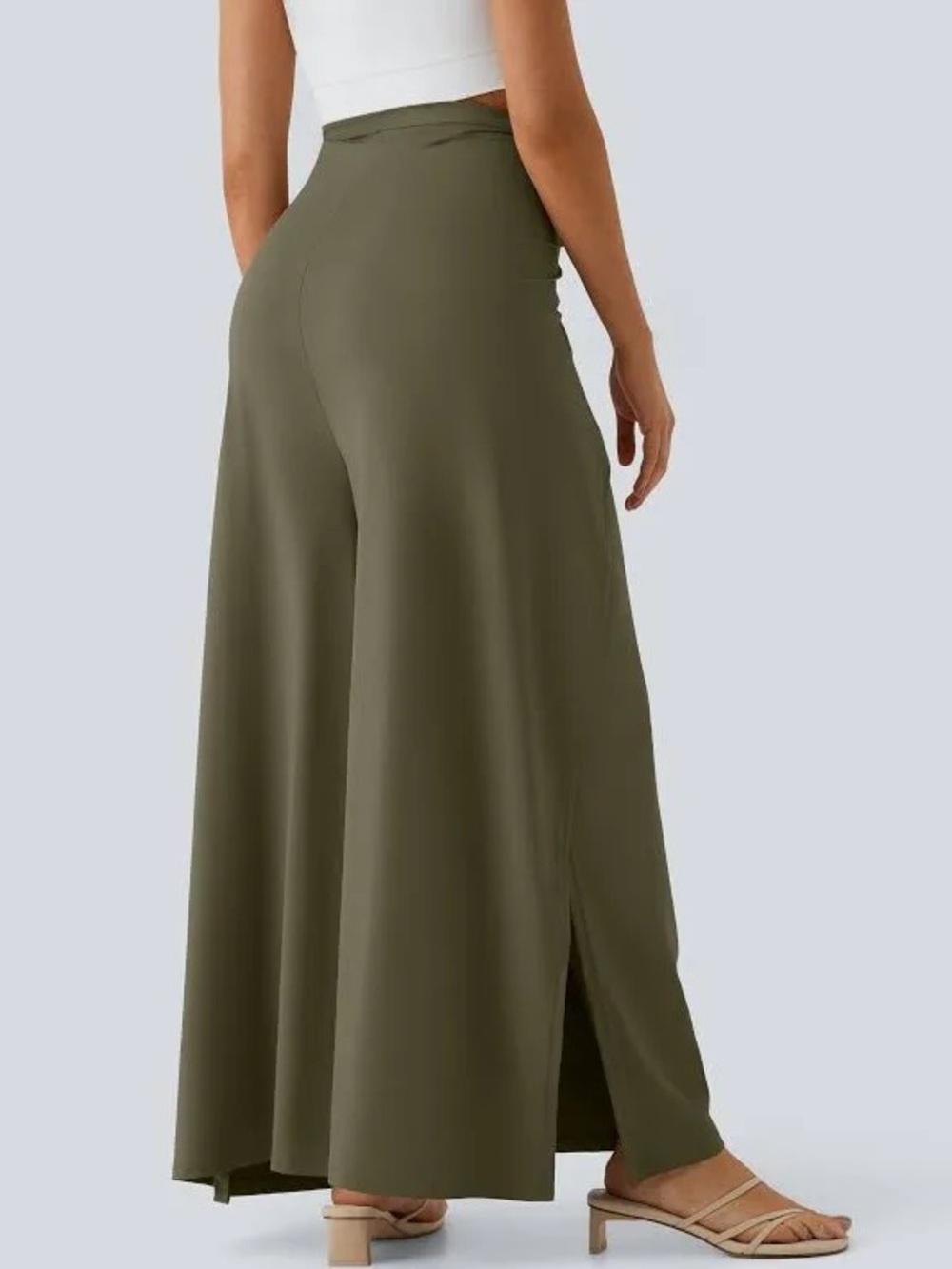 Halara High Waisted Tie Front 2-in-1 Palazzo Pants Wide Leg Flowy Jumpsuit Style - Picture 4 of 6